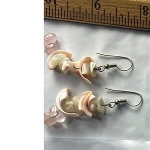 Shell and Pink Bead Dangle Earrings